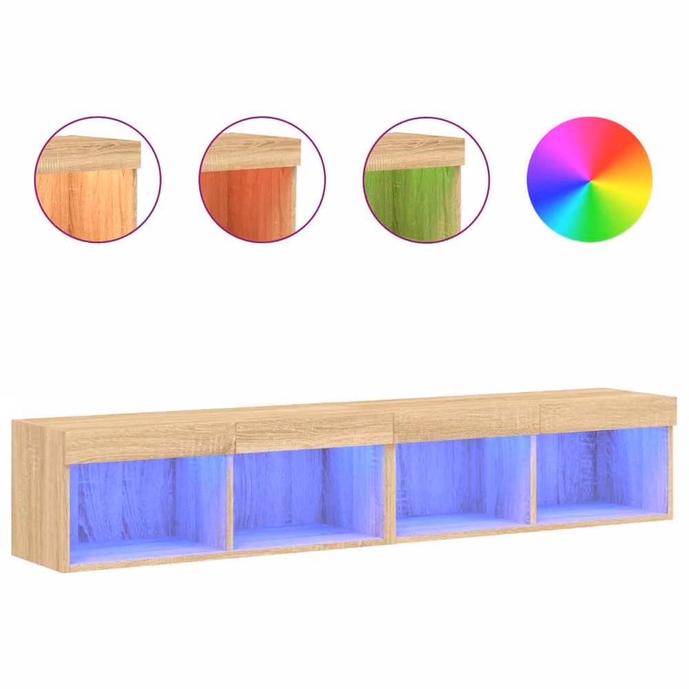 Berkfield Home Set of 2 Modern TV Cabinets with LED Lights in Sonoma Oak Light Brown, W/D/H: 80 x 30 x 30 cm – 2