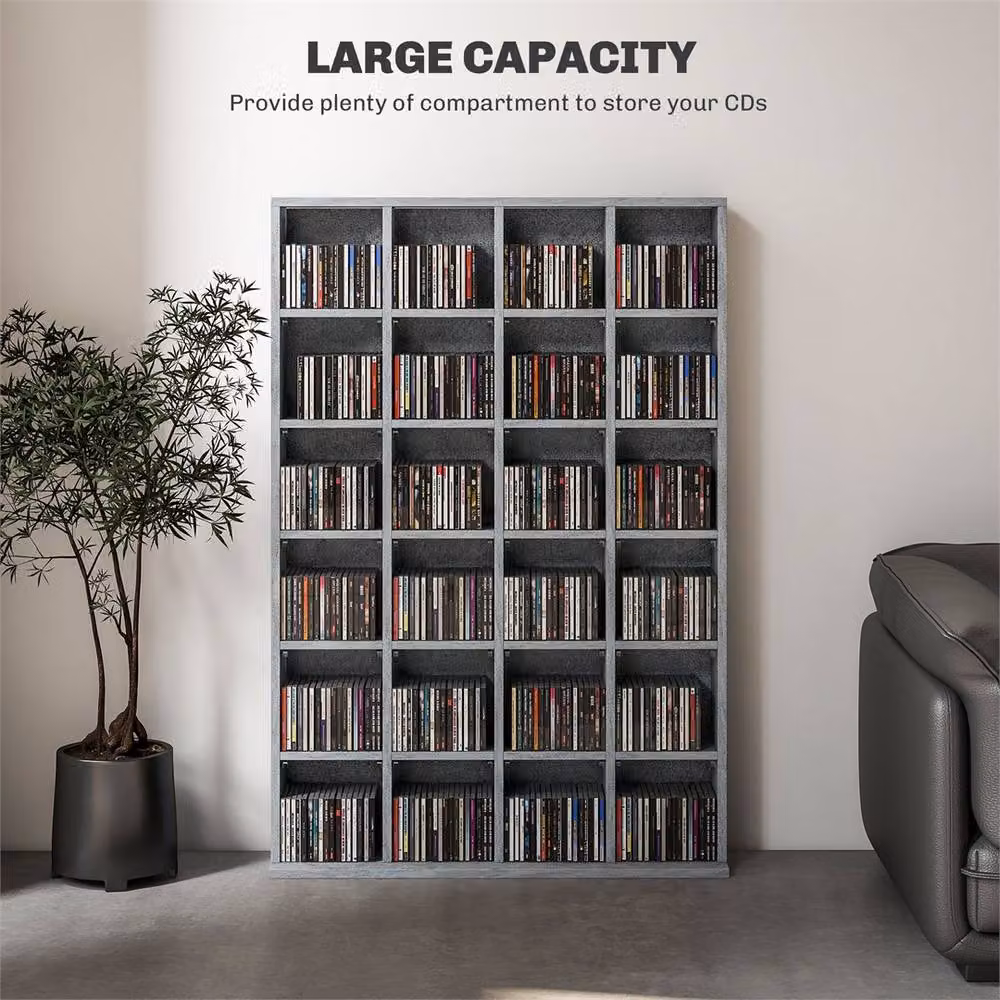 EONLION Grey Storage Shelf with Adjustable Shelves and Media Compartments, Width: 100 cm – 3