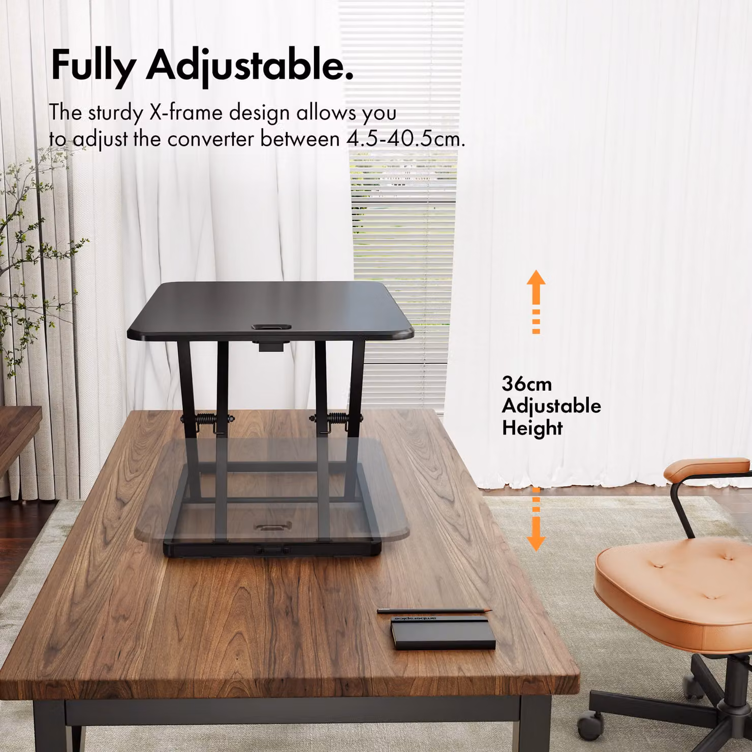 VonHaus X-Frame Height Adjustable Standing Desk Converter in Black – 3