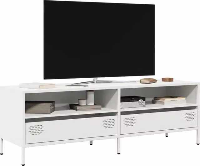 Berkfield Home White Industrial TV Cabinet in Matt Cold-rolled Steel W/D/H: 135 x 39 x 43.5 cm – 1