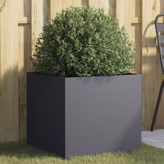 Berkfield Home Anthracite Steel Planter Tub in Black, W: 49 cm, D: 47 cm, H: 46 cm – 1