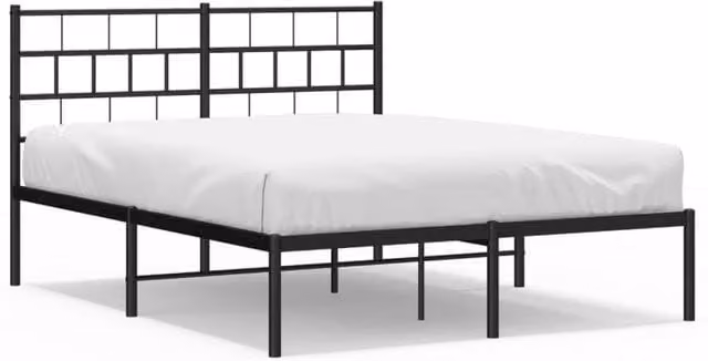 Berkfield Home Metal Bed Frame with Headboard in Black, W/D/H: 140 x 190 cm – 1