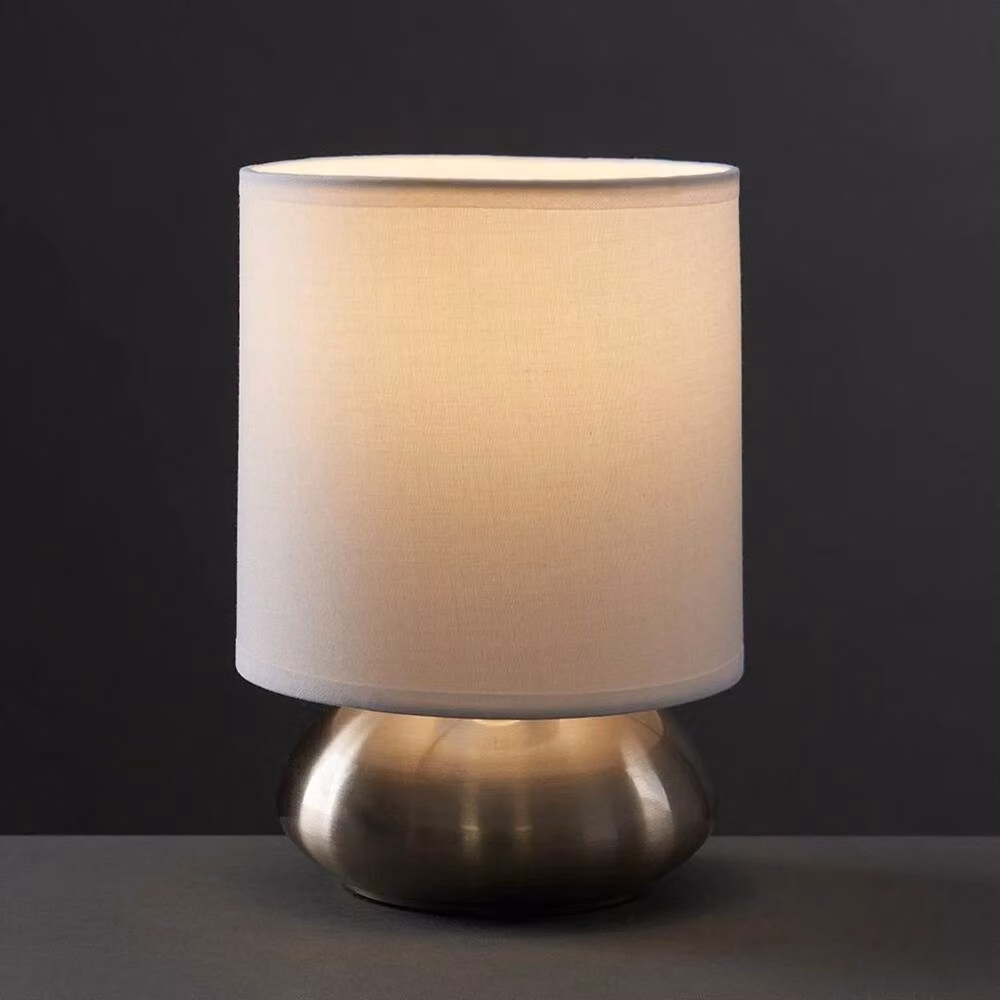 FORGEVIO Pair of Dimmable Touch Bedside Table Lamps with Chrome Base and White Fabric Shades – 3