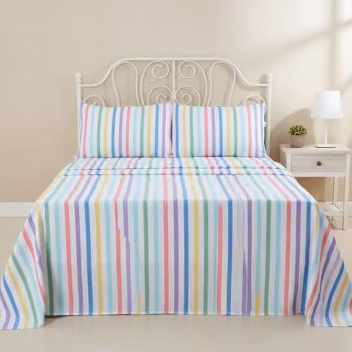 Rapport Home Multicolour Striped Cotton Flannelette Double Bed Sheet Set with Fitted Sheet, Flat Sheet and Pillowcases, W/D/H: 140 x 200 cm and 50 x 75 cm
