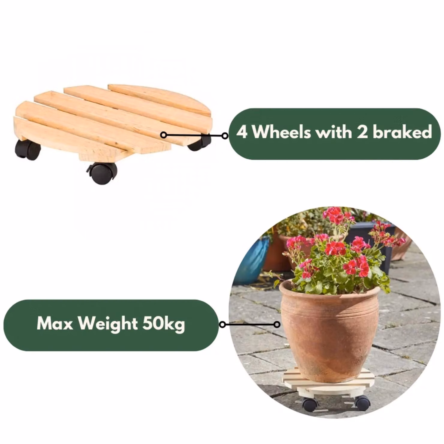 Marco Paul Beige Plant Caddy with Caster Wheels and 30 cm Diameter Planter Base – 3