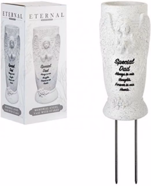 Memorial Angel Vase Special Dad Ceramic Condolence Vase in Grey and White