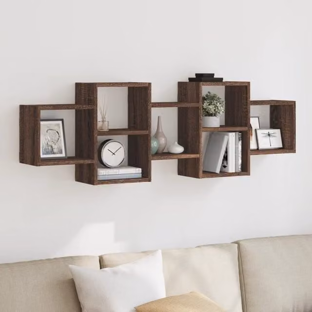 Berkfield Home Wall Mounted Shelf in Brown Oak, W/D/H: 129 x 18 x 42 cm – 1