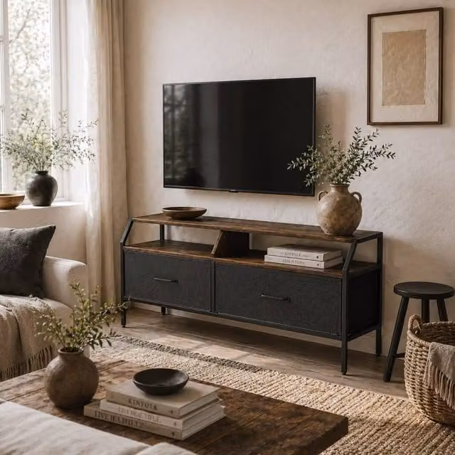 Wyld Haus Avamira Industrial TV Stand in Rustic Brown, W: 98 cm, H: 50.5 cm, D: 35 cm