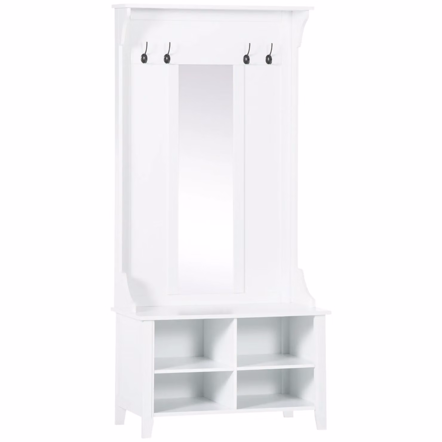 HOMCOM Modern Hallway Furniture Set in White featuring Shoe Bench, Storage Cabinet, Mirror and Coat Rack – 2