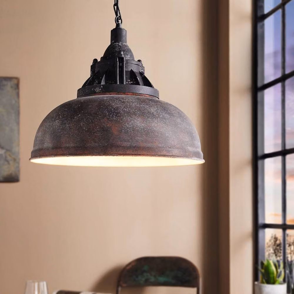 Eglo Grantham Industrial Single Pendant Light in Brown and Beige Metal – 2
