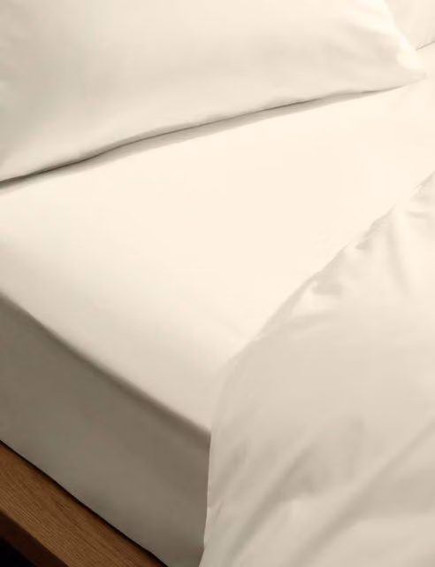 M&S Egyptian Cotton 230 Thread Count Percale Deeper Fitted Sheet, Cream, W: 180 cm x L: 200 cm
