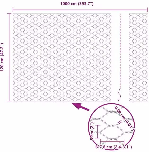 Berkfield Home Green PVC Coated Steel Hexagon Fence, H: 120 cm x W: 10 m