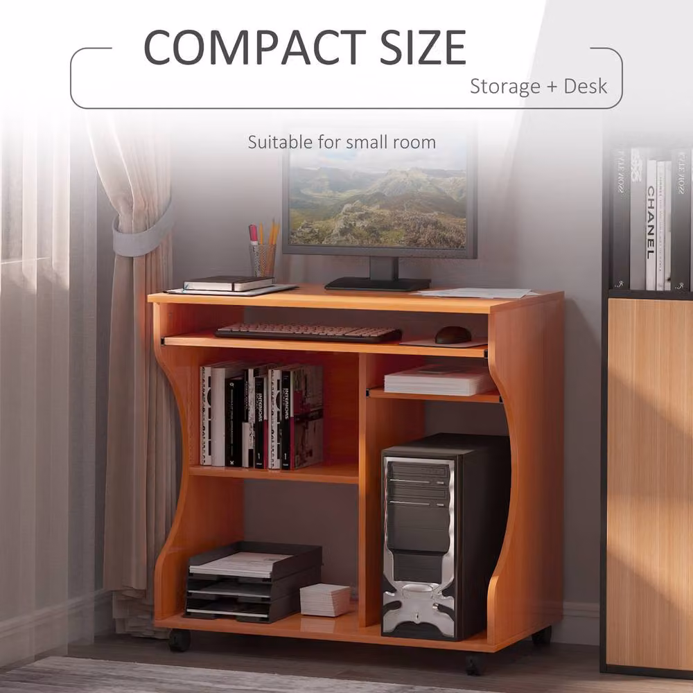 Rolipo Multi-Storage Compact Computer Desk with Castors in Brown – 7