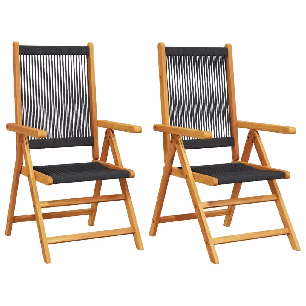 Berkfield Home Set of 2 Black Acacia Wood and Polypropylene Stackable Garden Chairs with Armrests – 2