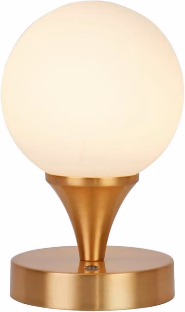 Rechargeable Dimmable White Opal Glass Table Lamp with Gold/Brass Metal Base