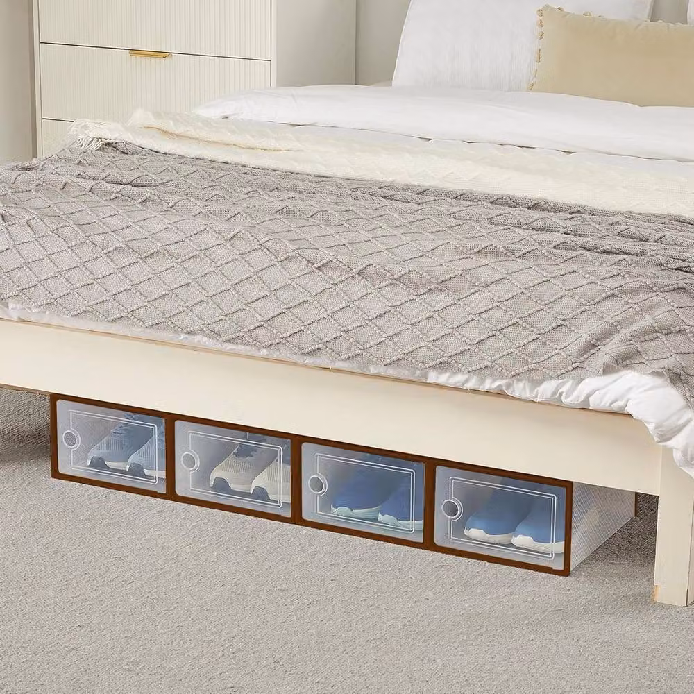 Havendro Stackable Plastic Shoe Storage Boxes with Lids, Brown Transparent, 15 Pack – 2