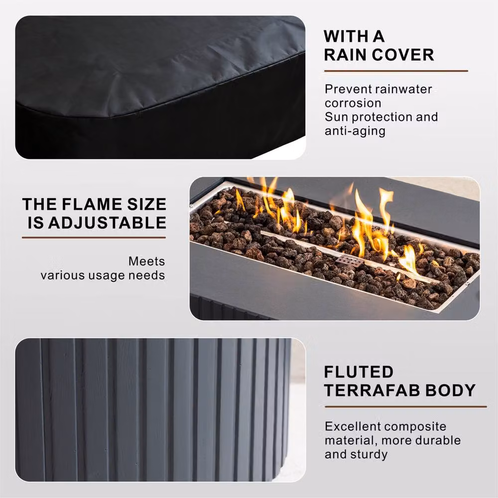 MIMO Outdoor Unique Design Gas Fire Pit Table with Functional Side Table in Matt Grey – 4