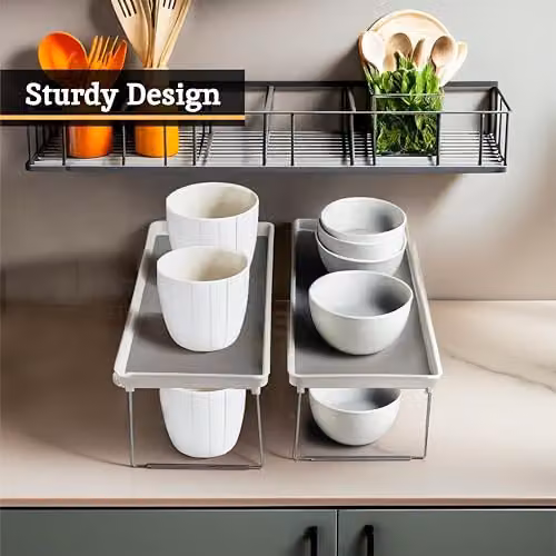Orsina Set of 2 Adjustable Kitchen Shelf Inserts in Grey or White – 5