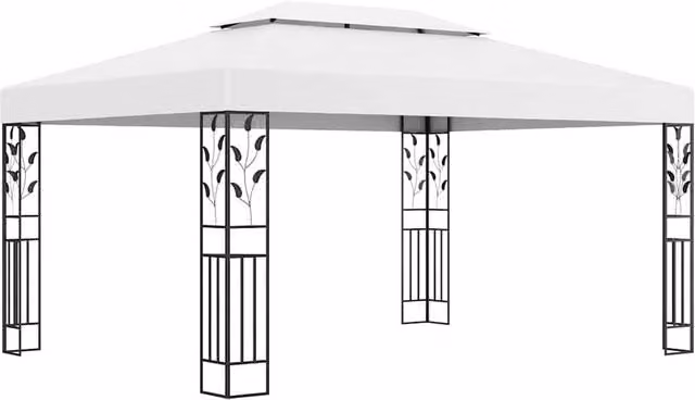 Berkfield Home White Double Roof Gazebo with Multicolour LED String Lights, W/D/H: 400 x 300 x 273 cm – 1