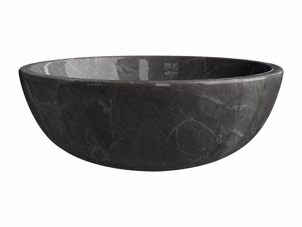 Vente-unique Round Black Marble Countertop Basin, Diameter: 40 cm, Height: 15 cm – 2