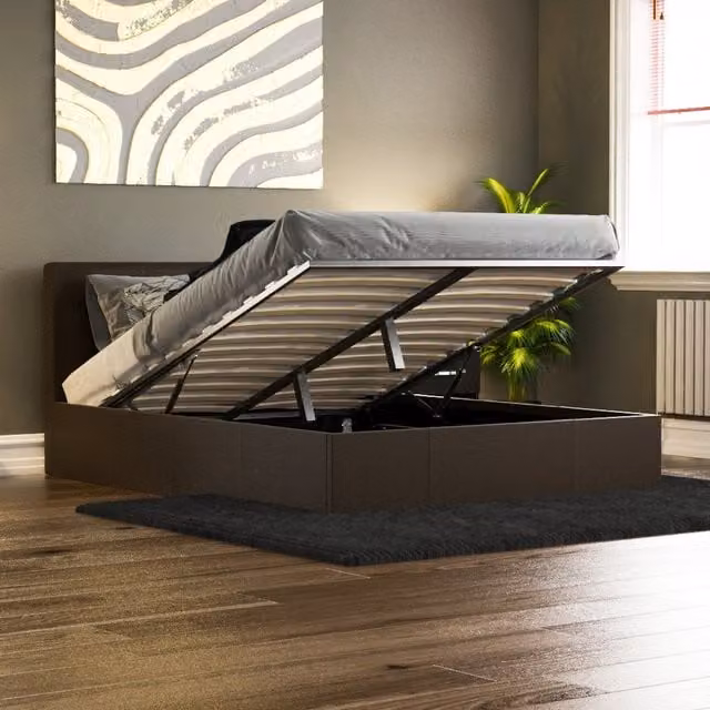 Vida Designs Lisbon Modern Faux Leather Ottoman Bed in Brown, W/D/H: 140 x 200 cm