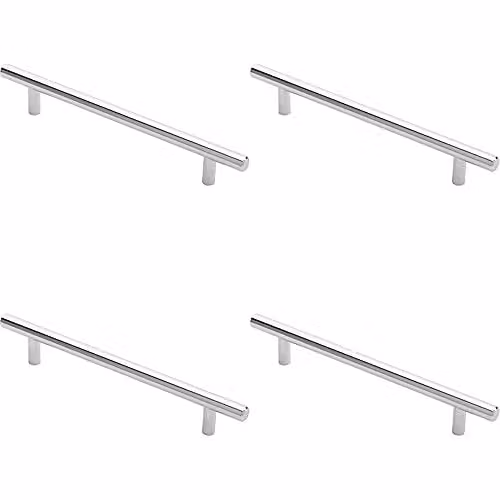 Loops 4 Pack Round T-Bar Cabinet Pull Handles in Chrome, 220 x 12 mm with 160 mm Fixing Centres
