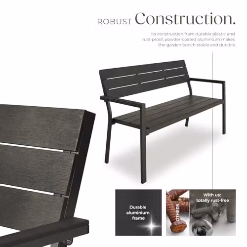 tectake 2-Seater Garden Bench with Metal and Wood Construction in Grey, W/D/H: 128 x 59 x 88 cm – 6