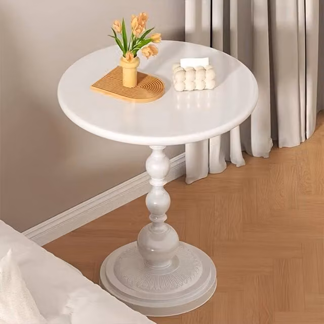 Ventryn Modern Round Bedside Table with Storage Shelf in White