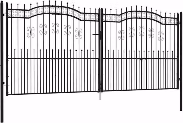 Berkfield Home Spear Top Fence Gate in Black Powder-coated Steel, W: 406 cm, H: 223 cm