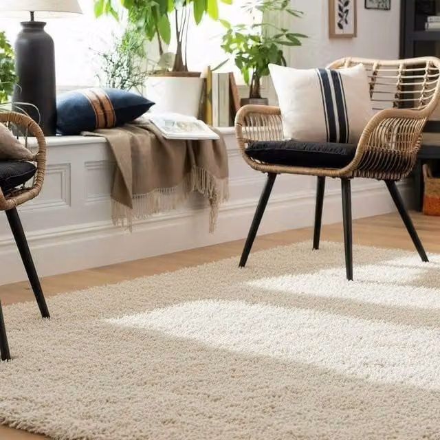 Kukoon Beige Shaggy Rug, Soft Plush Pile Rectangular Carpet, W: 200 cm, D: 290 cm