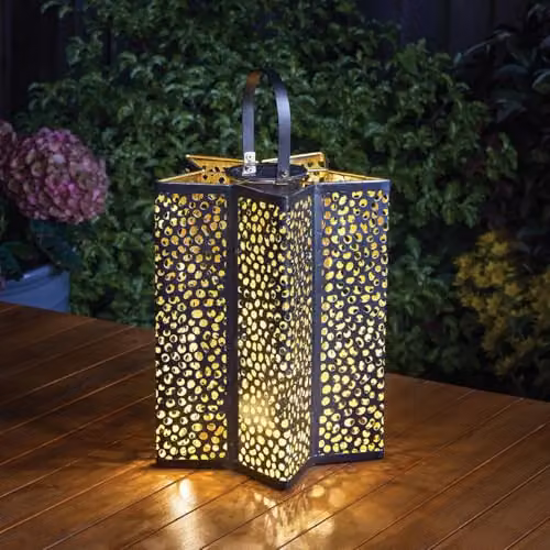 mysmartbuy XL Celeste Star Shaped Solar Powered Garden Lantern in Black and Gold, H30 x W24 cm Diameter