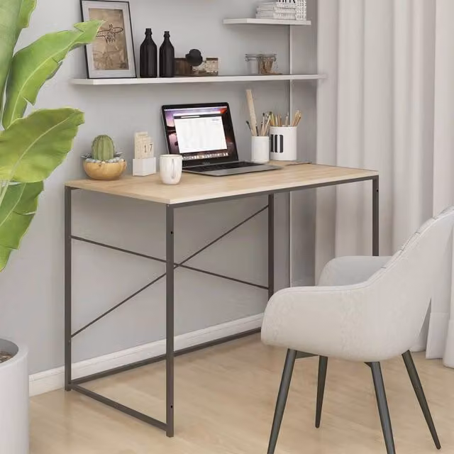 Berkfield Home Computer Desk in Black and Oak, W/D/H: 110 x 60 x 70 cm