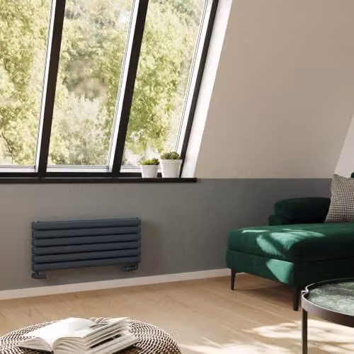 UK Radiators Omeara Axis Anthracite Elliptical Tube Horizontal Designer Double Panel Radiator W: 80 cm, H: 34.8 cm – 3