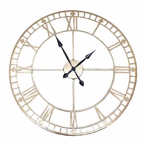 Pacific Lifestyle Large Industrial Skeleton Wall Clock in Gold and Black