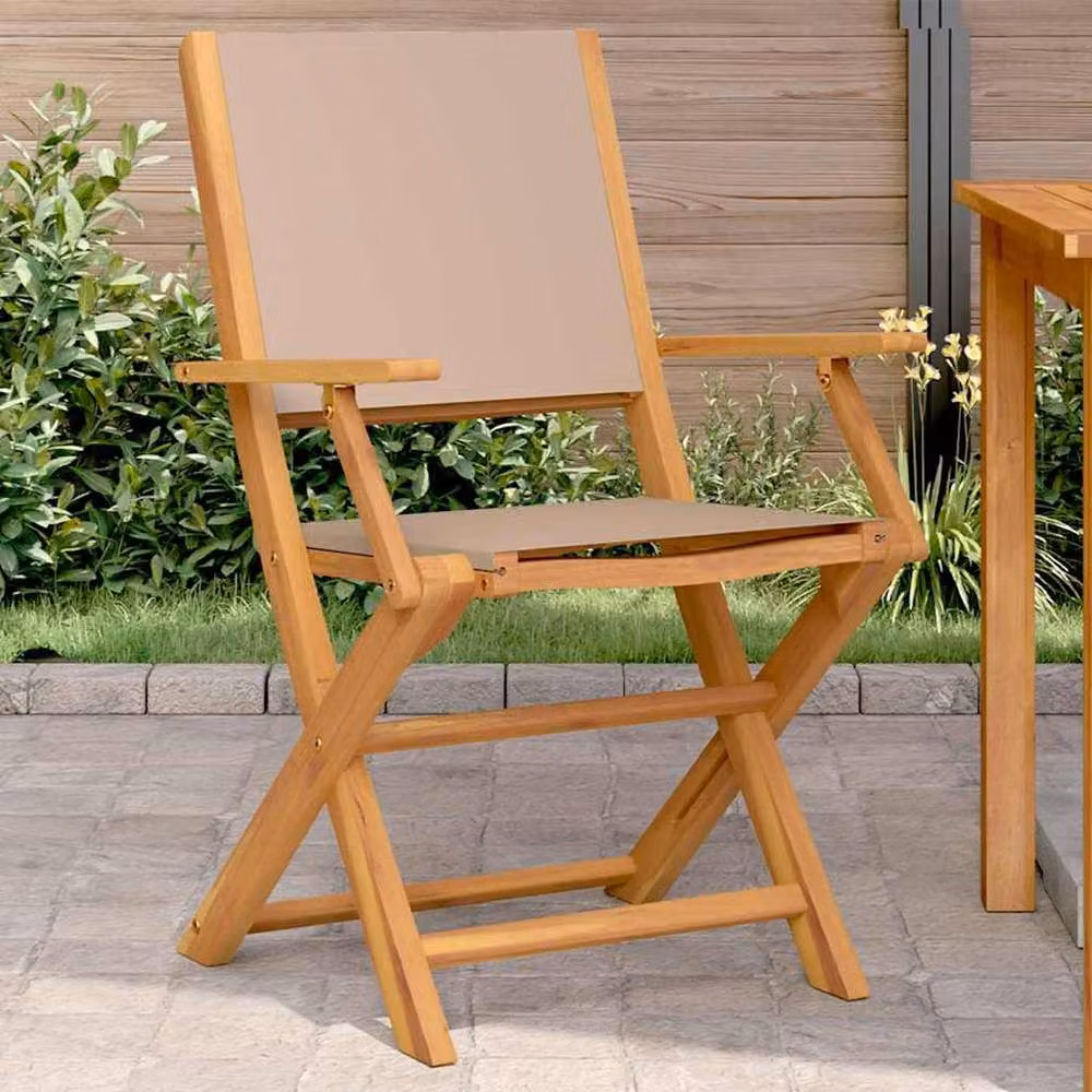 Berkfield Home Set of 2 Modern Acacia Wood and Fabric Garden Chairs in Taupe/Beige – 2