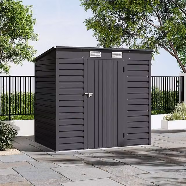 Breeins Modern Pent Sloping Roof Galvanised Steel Garden Storage Shed in Anthracite Black