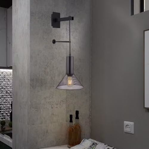 Globo Lighting Vintage Metal Wall Light in Black with Plug Cable, Height: 67 cm – 3