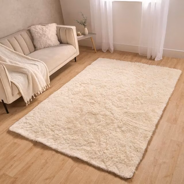 Sienna Fluffy Shaggy Rectangular Floor Mat in Green and Beige, Width: 160 cm