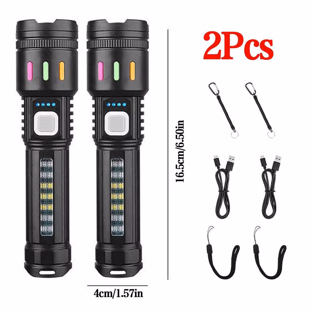 Hinsinc 2-Piece Rechargeable LED Zoomable Flashlight Set in Black – 2