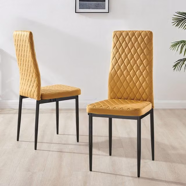FurnitureboxUK Set of 4 Milan Velvet Dining Chairs in Mustard Yellow with Black Legs