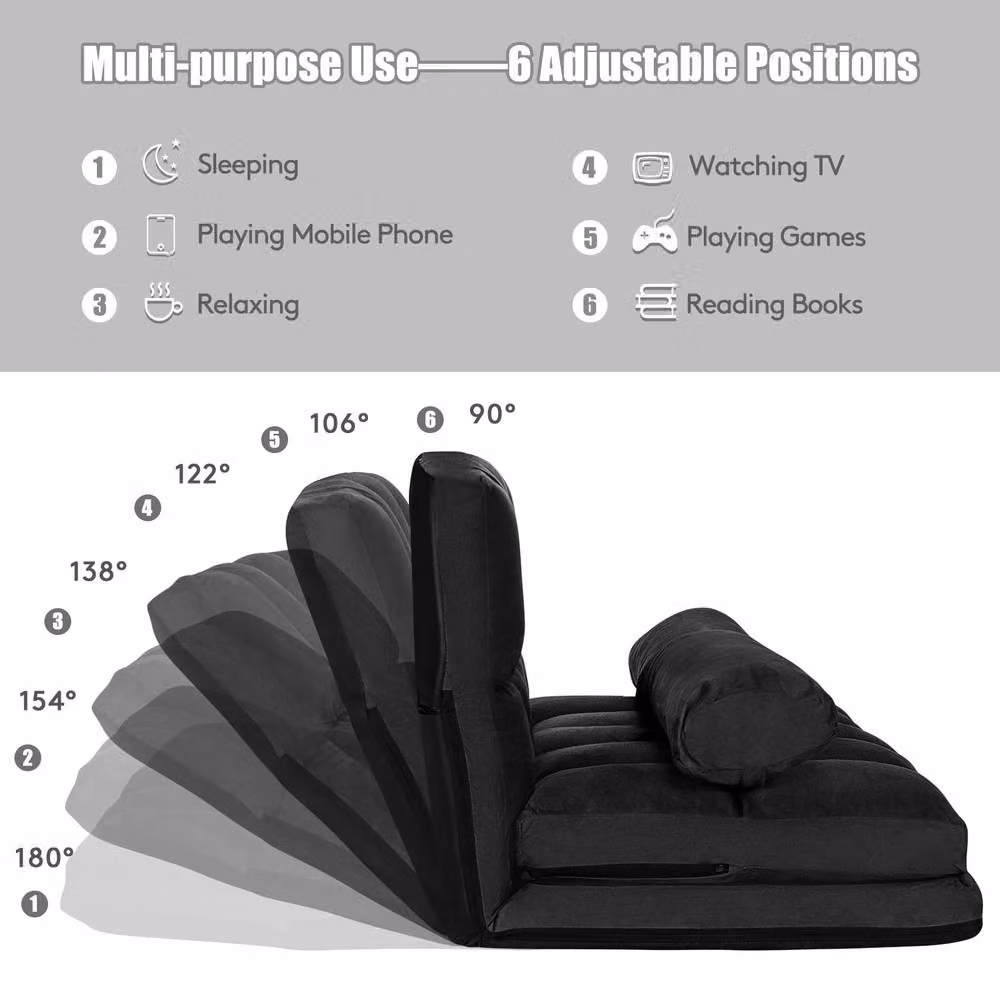 Costway Adjustable 6-Position Foldable Floor Sofa Bed in Black – 7
