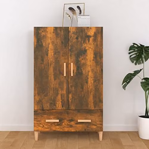 vidaXL Highboard in Smoked Oak, Brown Engineered Wood with Hinged Doors and Internal Shelves, W/D/H: 70 x 31 x 115 cm – 2