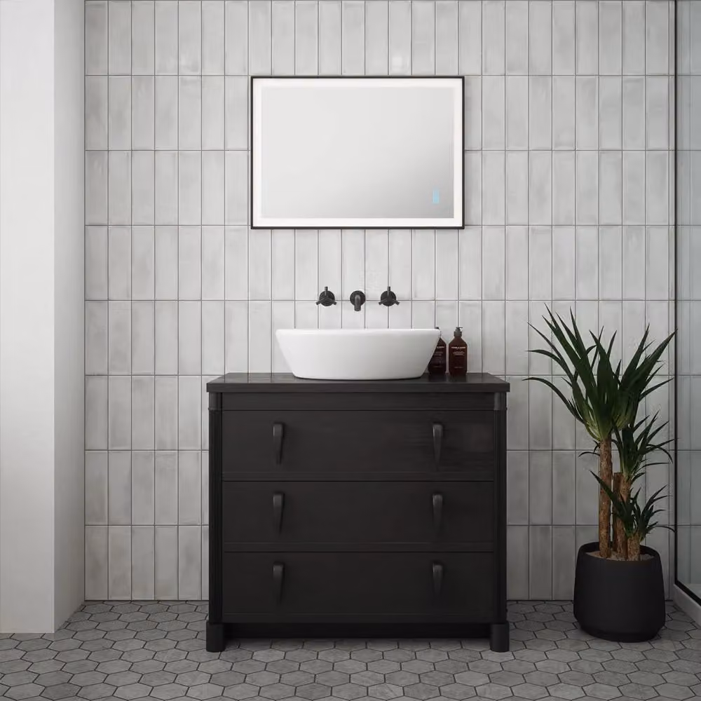 Loops Matt Black LED Bathroom Mirror with Demister and Tunable White Border W/H: 50 x 70 cm – 3