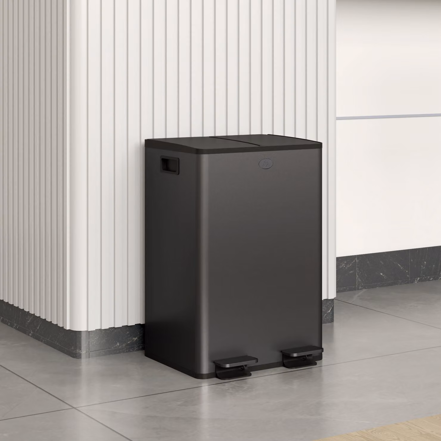 HOMCOM 56L Dual Compartment Stainless Steel Pedal Bin with Odour Filter and Removable Inner Buckets, Black – 2