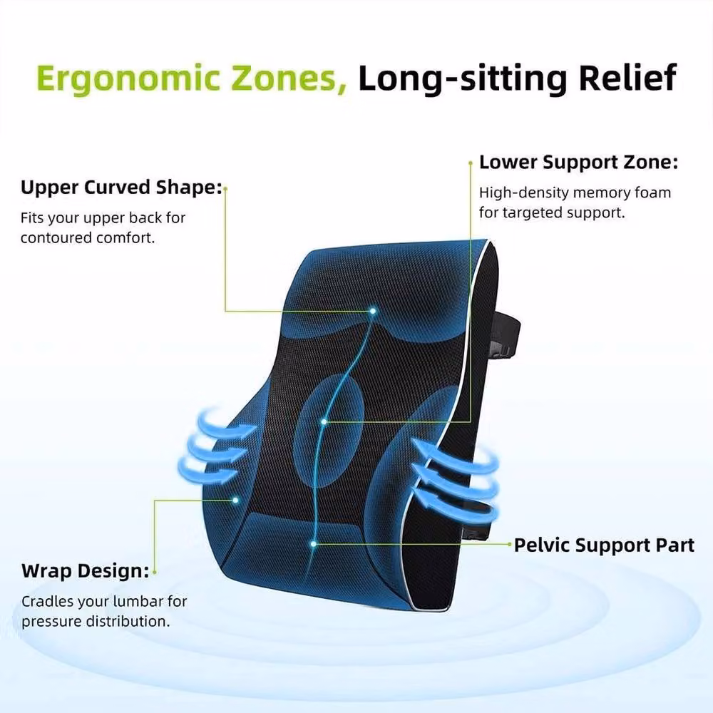 EONLION Contoured Memory Foam Seat Cushion and Lumbar Back Support Pillow, Black, W/D: 120 x 90 cm – 4