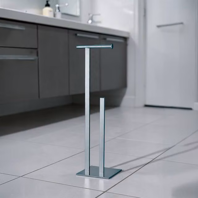 Showerdrape Superbia Chrome Freestanding Toilet Roll and Spare Paper Holder in Silver