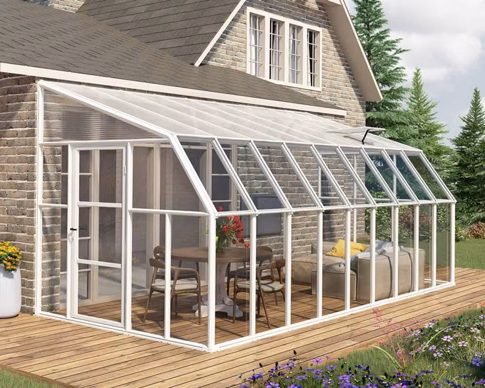 Palram Lean To Greenhouse Sun Room in White, W: 257 cm, D: 570 cm, H: 266 cm – 2