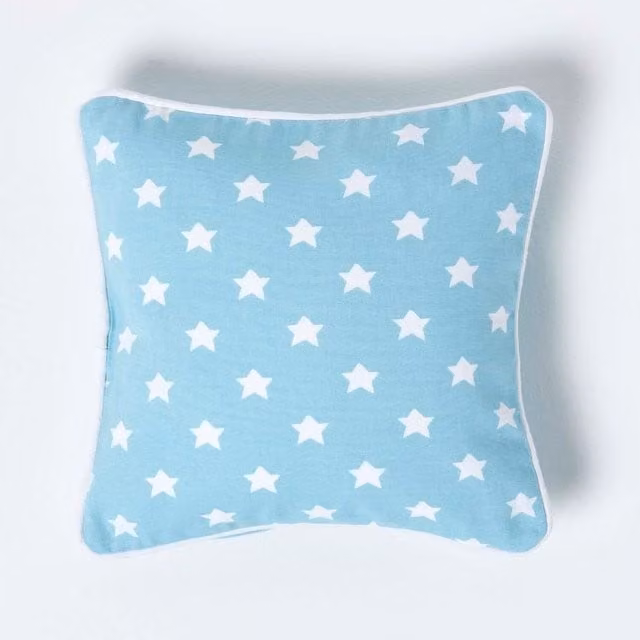 Homescapes Blue Cotton Stars Square Cushion Cover, W/D/H: 30 x 30 x 30 cm