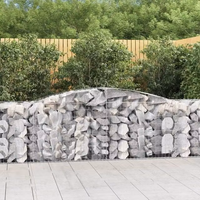 Berkfield Home Arched Gabion Baskets, 5 Piece Set, Silver Galvanised Steel, W: 400 cm, D: 50 cm, H: 80-100 cm