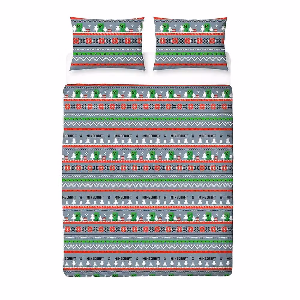 Minecraft Christmas Reversible Duvet Cover and Pillowcase Set, Multicolour, W/H: 90 x 200 cm – 2